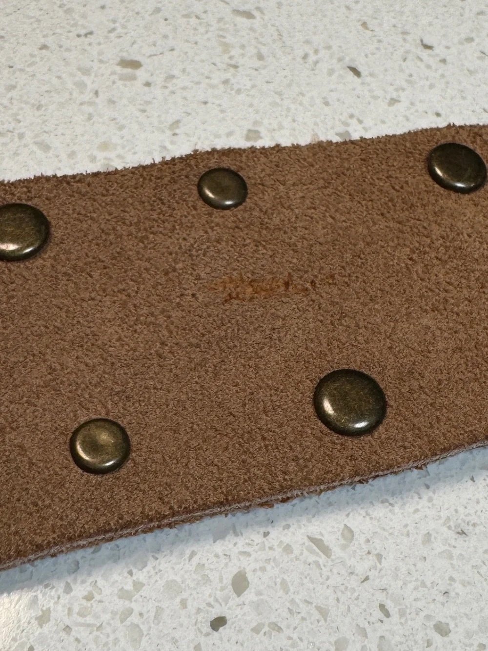 Betsey Johnson Gold Sequin Embroidery Studded Brown Leather Brass Rings Belt M